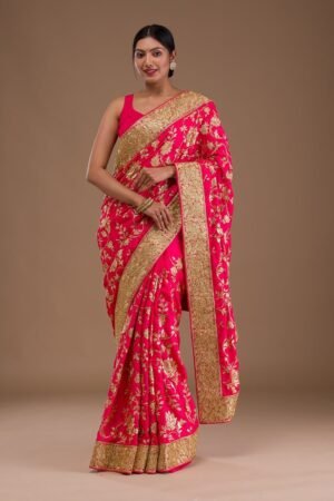 Pink Zariwork Crepe Saree