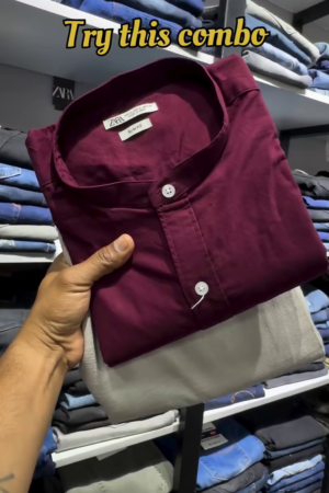 DOUBLE CLOTH COTTON SHIRT - MAROON