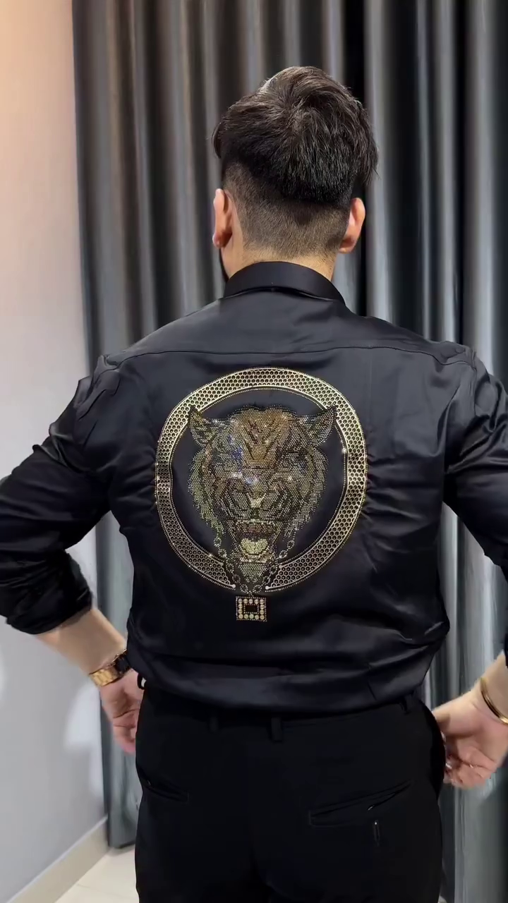 Lion Embroidered Club WEAR Satin Cotton Shirt - Image 2