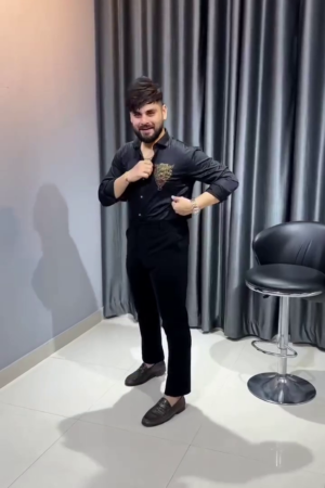 Lion Embroidered Club WEAR Satin Cotton Shirt