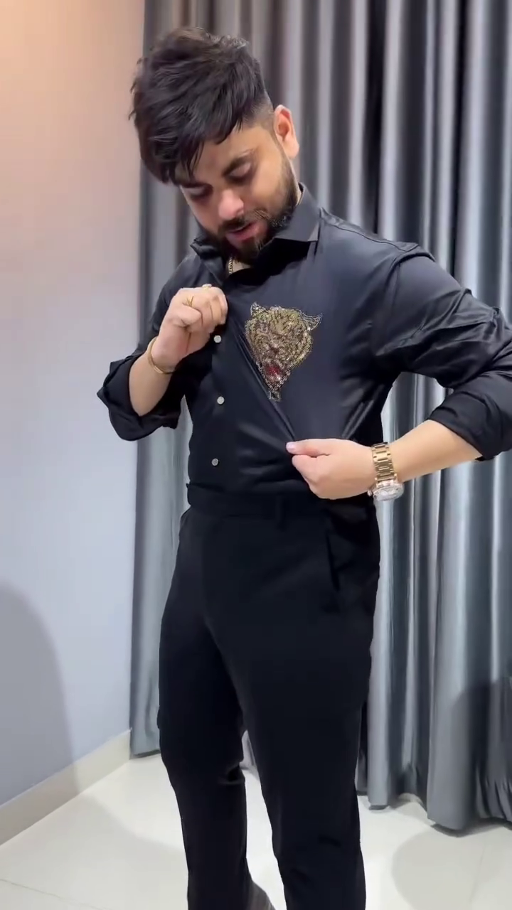 Lion Embroidered Club WEAR Satin Cotton Shirt - Image 3