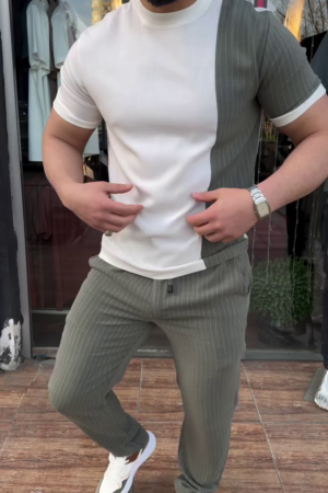 Men Cotton Olive Contrast Polo Collar Knit T-Shirt